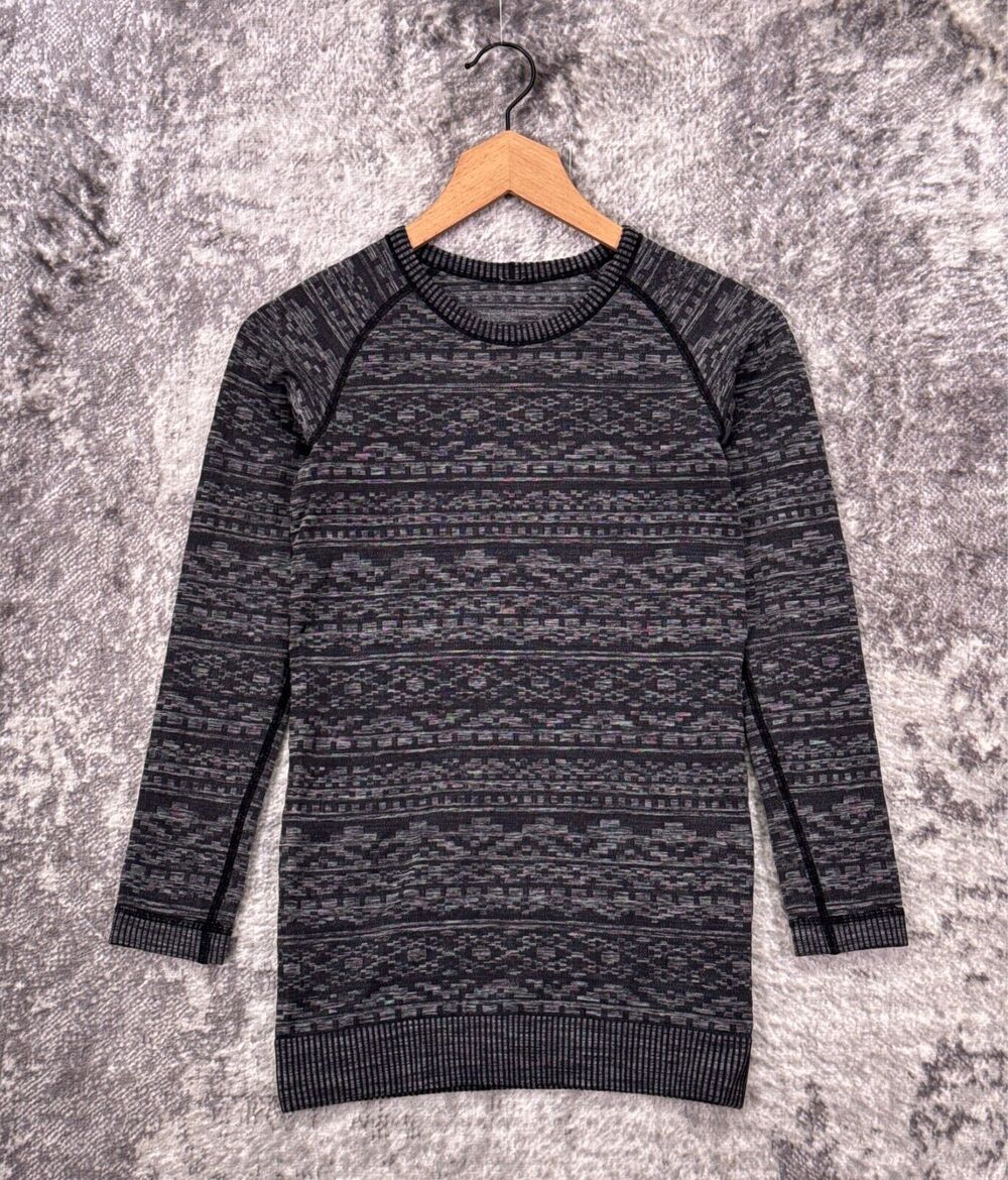 Lululemon Rest Less Pullover 2 Womens Gray Fair Isle Winter Holiday Top